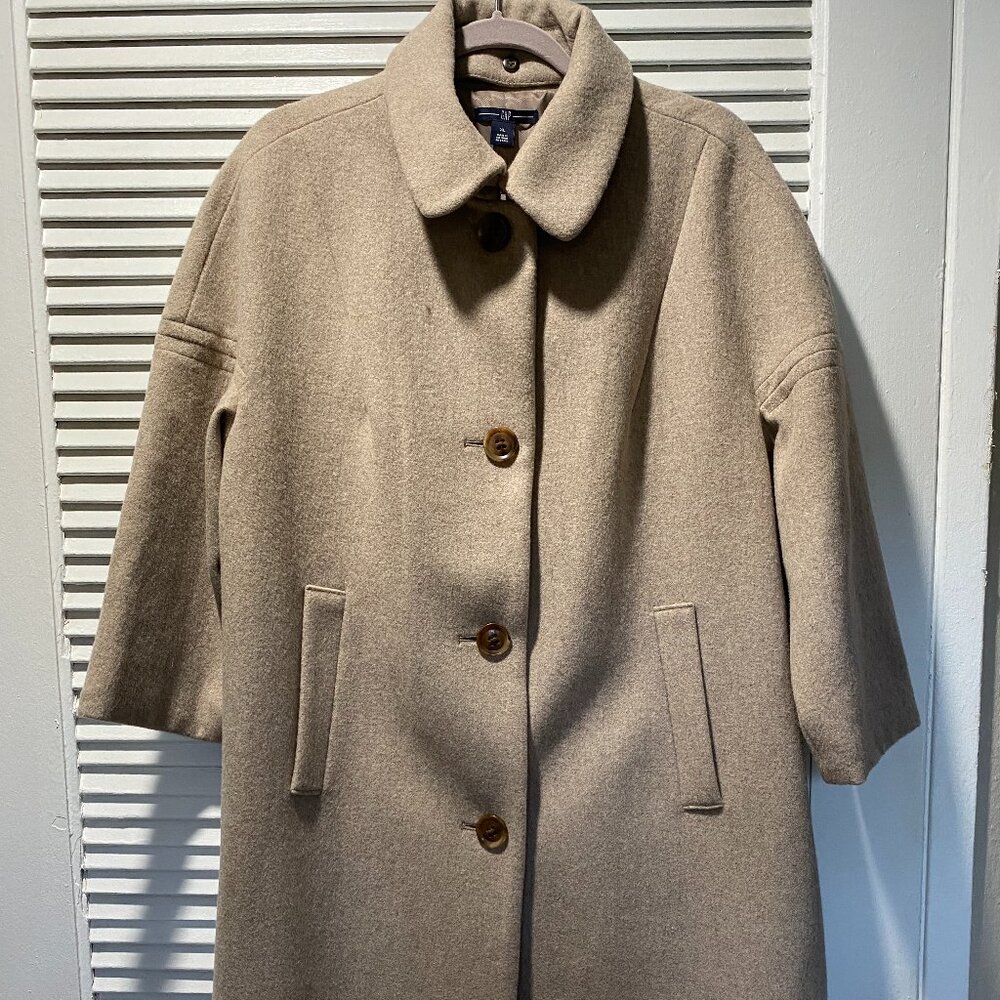 Gap XL Tan Wool Trench Coat 3/4 Sleeves NWOT
